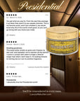 Luxury life butter container with customer reviews on a dark background