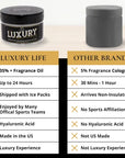 Comparison chart between 'Luxury Life' and 'Other Brands' products on a beige background.