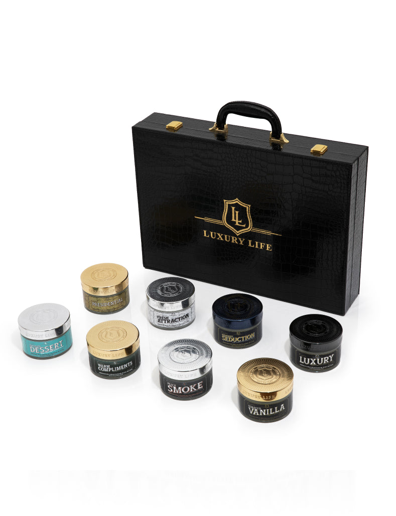 Luxury Life Trunk Collection products displayed in front of trunk